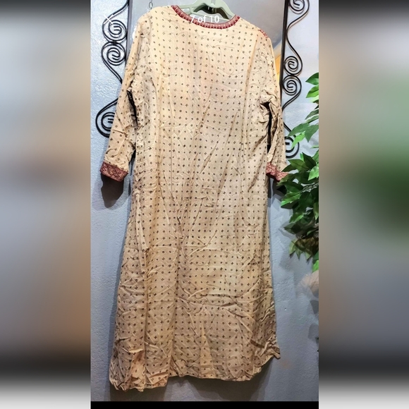 VTG Mens Kurta & Harem Pants Red Beige Traditional Set Size 46 - Picture 2 of 10